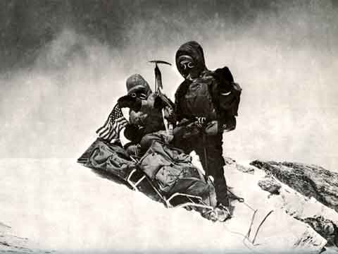 
John Roskelley and Ngawang Samden on Dhaulagiri summit May 12, 1973 - Mountain of Storms: The American Expeditions to Dhaulagiri book
